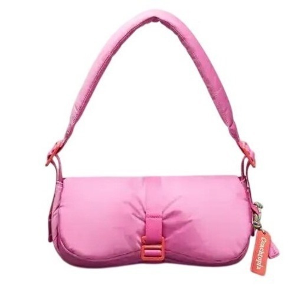 NWT! Coachtopia Wavy Dinky Shoulder Bag Pink Recycled Padded Puffy Flap Bag Edgy